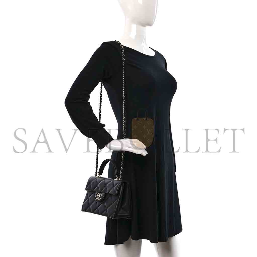 Ch*el master caviar quilted retro twist top handle flap black (21*16*9.5cm)